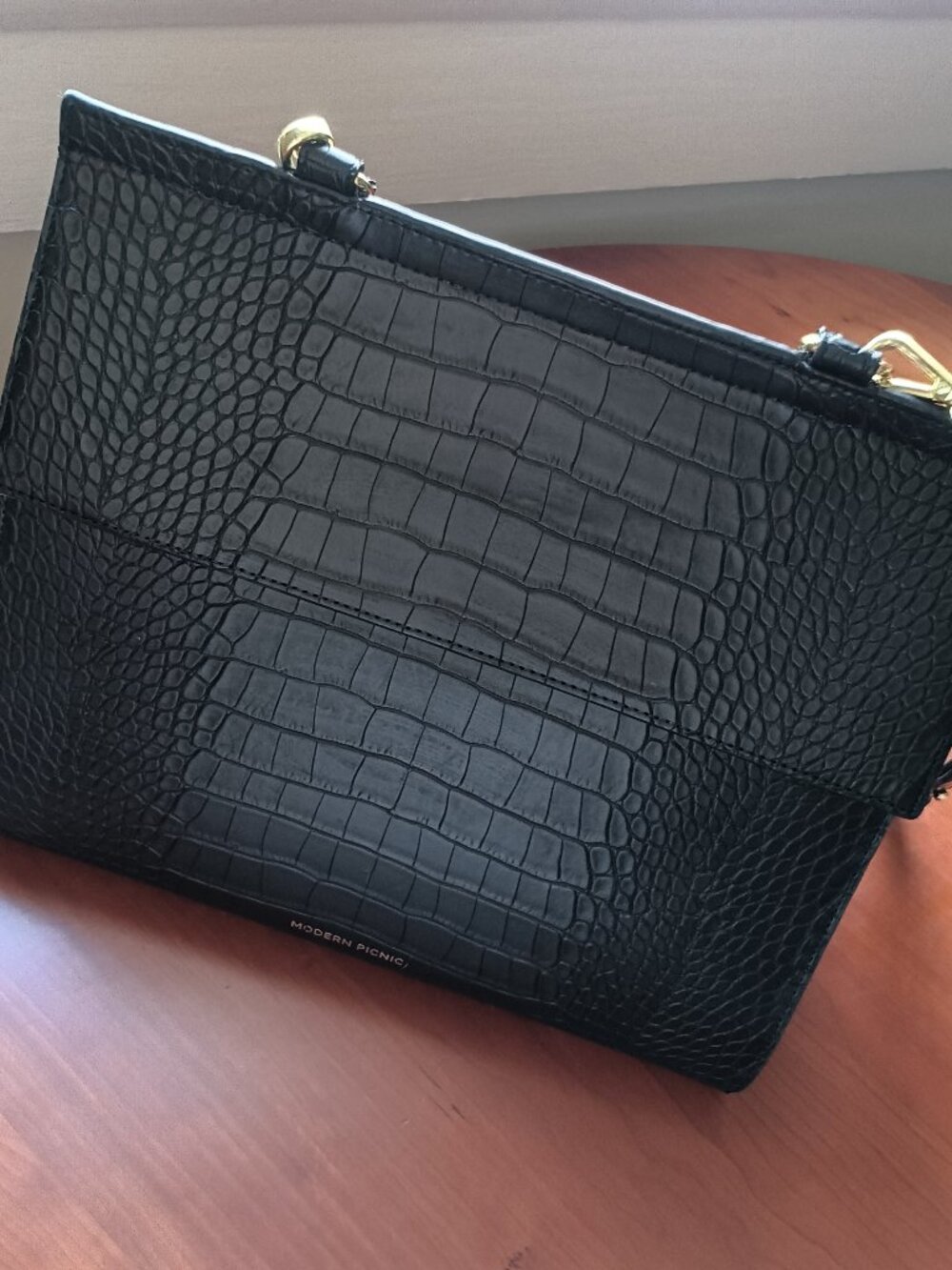 Modern Picnic The Larger Lunchbox Black Croc Embossed Vegan Leather Pre-Loved